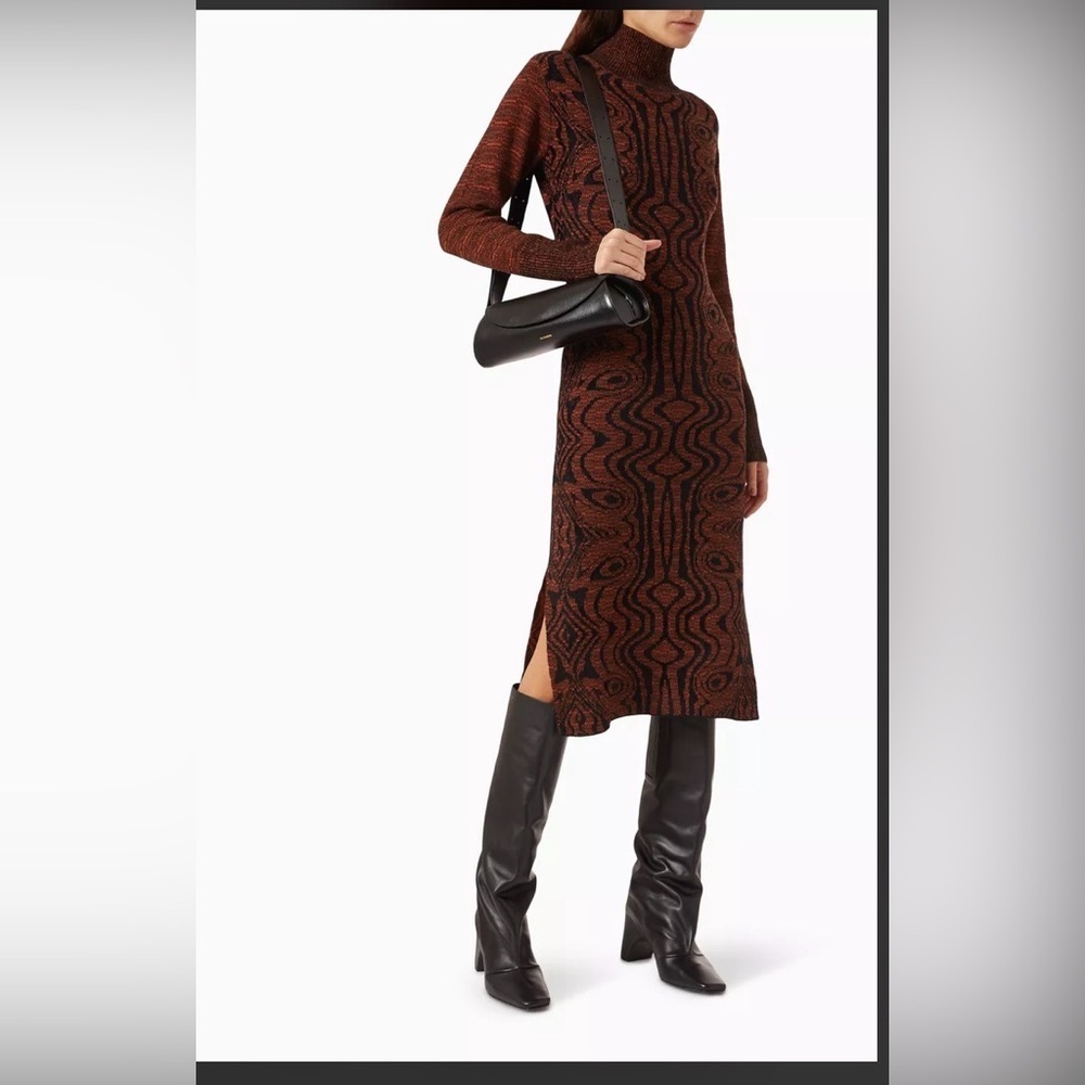 Day Birger et Mikkelsen brown Tiger Jacquard Turtleneck Sweater Dress Wool blend